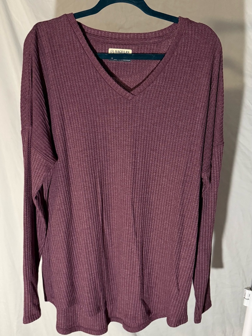 Magellan Outdoors Women's Ribbed V-Neck Long Sleeve Top - Plum